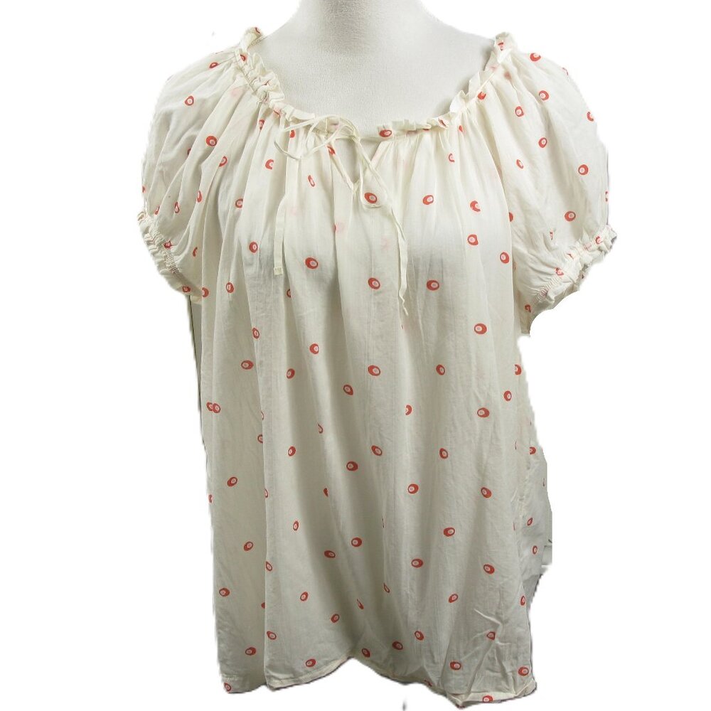Gap White/Coral Patterned Cotton Short Sleeve Tie Front Blouse Size XL